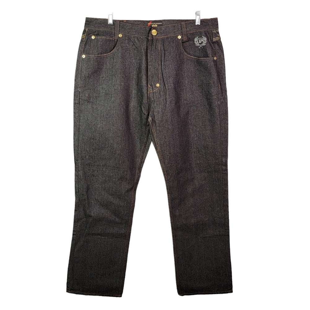 Phat Farm Vintage Y2K Baggy Wide Leg Hip Hop Black Wash Denim Jeans Men's 40x34